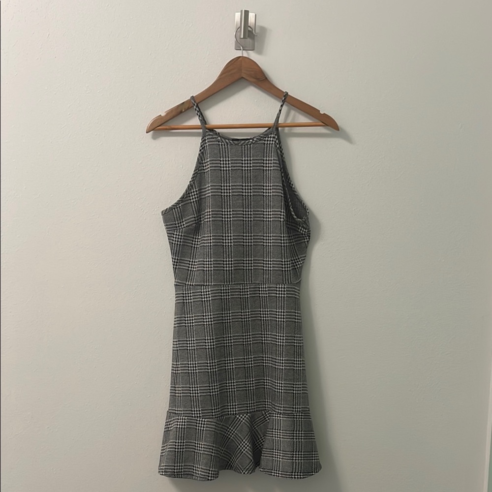 Plaid Sleeveless Dress - Black and White